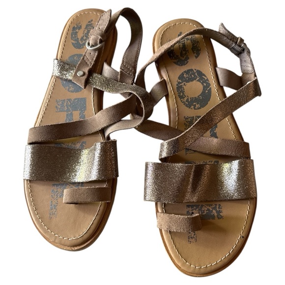 SOREL Ella Criss Cross Leather Sandals Metallic‎ Women’s Size 9.5 - Picture 1 of 5